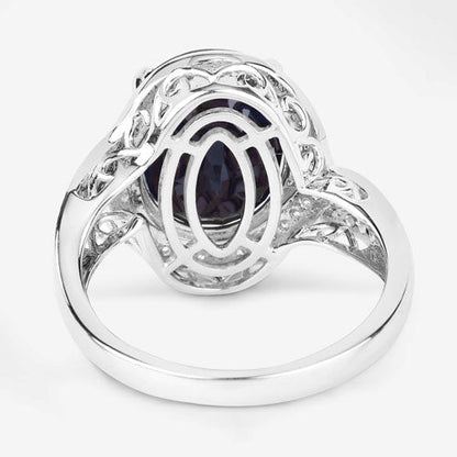 6.52 Carat Genuine Blue Sapphire and White Diamond 14K White Gold Ring