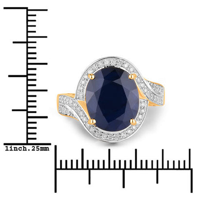 6.52 Carat Genuine Blue Sapphire and White Diamond 14K Yellow Gold Ring