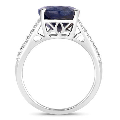 6.49 Carat Genuine Blue Sapphire and White Diamond 14K White Gold Ring
