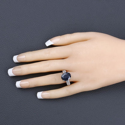 6.49 Carat Genuine Blue Sapphire and White Diamond 14K White Gold Ring
