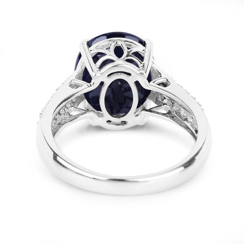 6.49 Carat Genuine Blue Sapphire and White Diamond 14K White Gold Ring