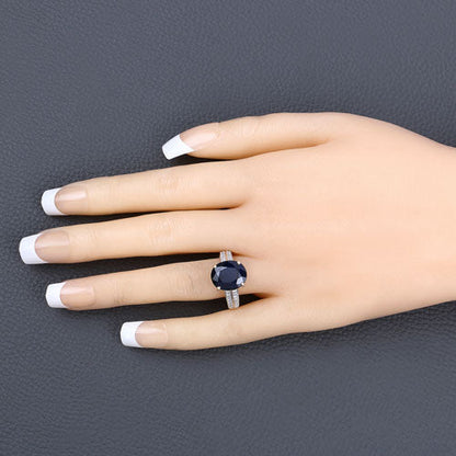 6.49 Carat Genuine Blue Sapphire and White Diamond 14K Yellow Gold Ring