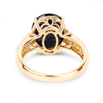 6.49 Carat Genuine Blue Sapphire and White Diamond 14K Yellow Gold Ring