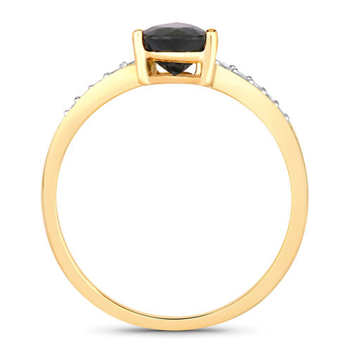 0.89 Carat Genuine Blue Sapphire and White Diamond 14K Yellow Gold Ring