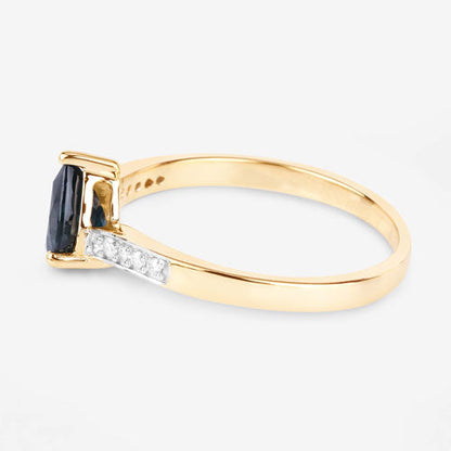 0.89 Carat Genuine Blue Sapphire and White Diamond 14K Yellow Gold Ring