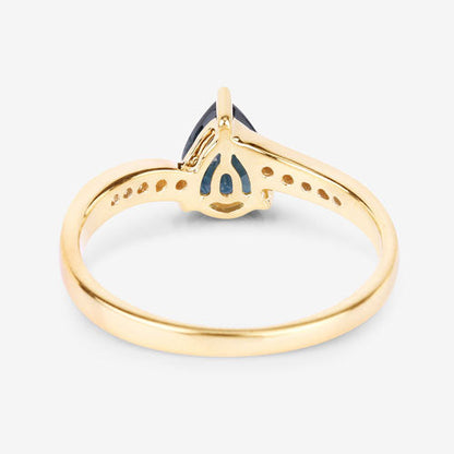 0.89 Carat Genuine Blue Sapphire and White Diamond 14K Yellow Gold Ring