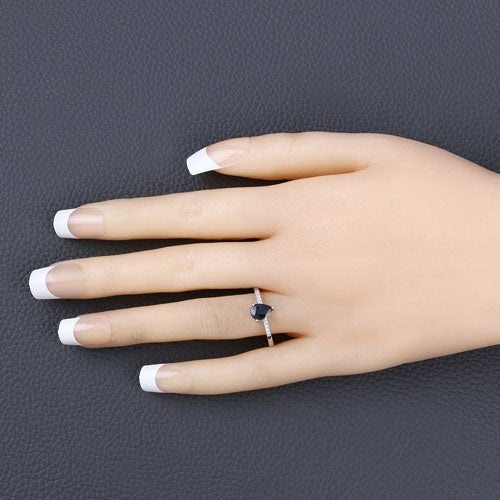0.86 Carat Genuine Blue Sapphire and White Diamond 14K White Gold Ring