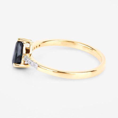 0.86 Carat Genuine Blue Sapphire and White Diamond 14K Yellow Gold Ring