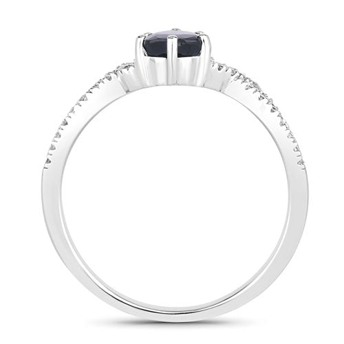 1.14 Carat Genuine Blue Sapphire and White Diamond 14K White Gold Ring