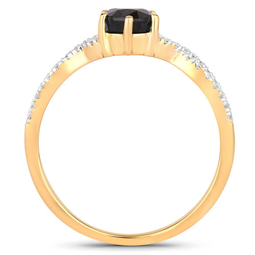 1.14 Carat Genuine Blue Sapphire and White Diamond 14K Yellow Gold Ring
