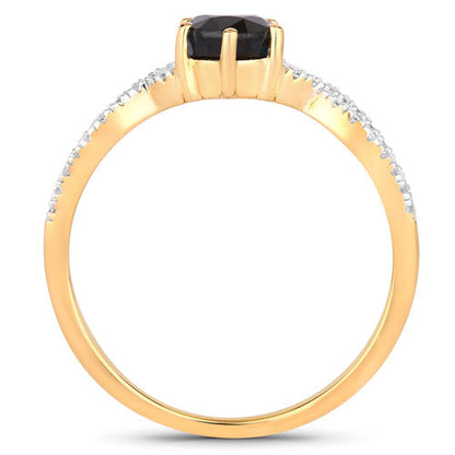 1.14 Carat Genuine Blue Sapphire and White Diamond 14K Yellow Gold Ring