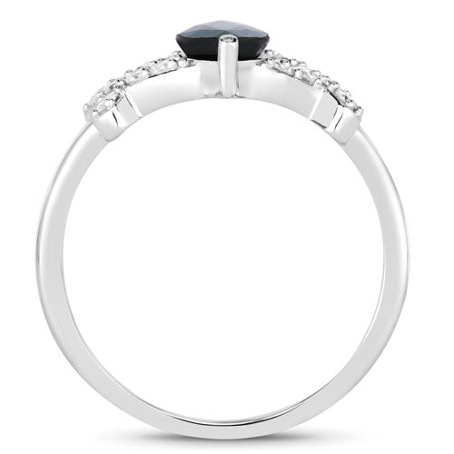 1.50 Carat Genuine Blue Sapphire and White Diamond 14K White Gold Ring