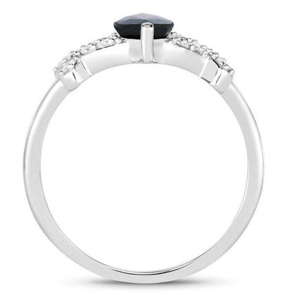 1.50 Carat Genuine Blue Sapphire and White Diamond 14K White Gold Ring