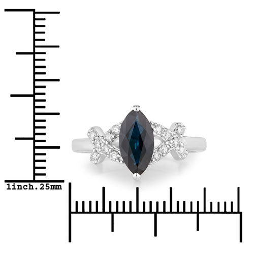 1.50 Carat Genuine Blue Sapphire and White Diamond 14K White Gold Ring