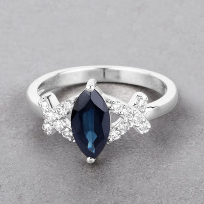 1.50 Carat Genuine Blue Sapphire and White Diamond 14K White Gold Ring