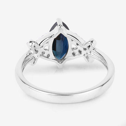 1.50 Carat Genuine Blue Sapphire and White Diamond 14K White Gold Ring
