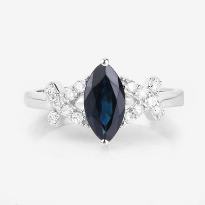 1.50 Carat Genuine Blue Sapphire and White Diamond 14K White Gold Ring