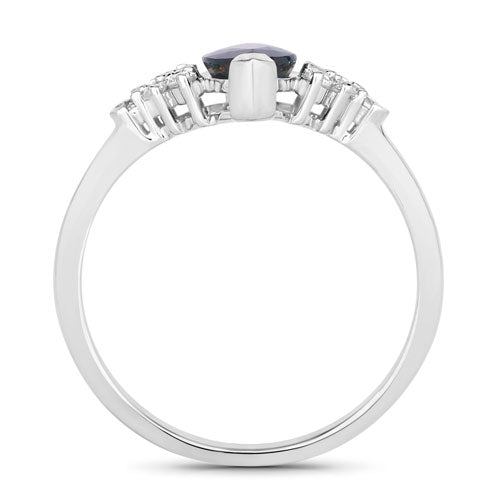 1.47 Carat Genuine Blue Sapphire and White Diamond 14K White Gold Ring
