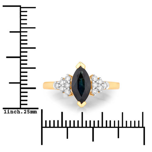 1.47 Carat Genuine Blue Sapphire and White Diamond 14K Yellow Gold Ring