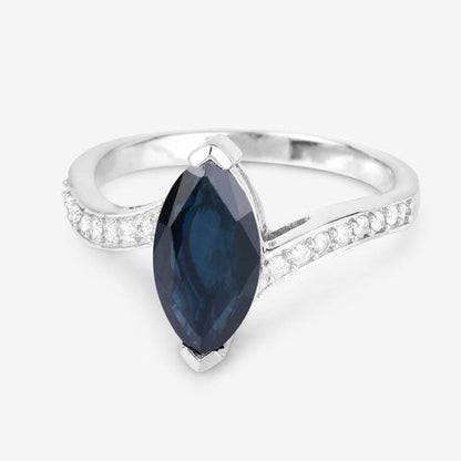 2.26 Carat Genuine Blue Sapphire and White Diamond 14K White Gold Ring