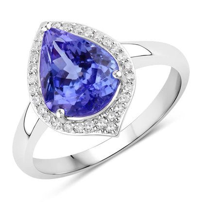 2.72 Carat Genuine Tanzanite and White Diamond 14K White Gold Ring