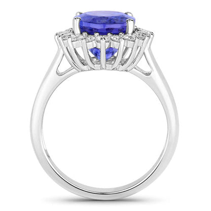 5.92 Carat Genuine Tanzanite and White Diamond 14K White Gold Ring