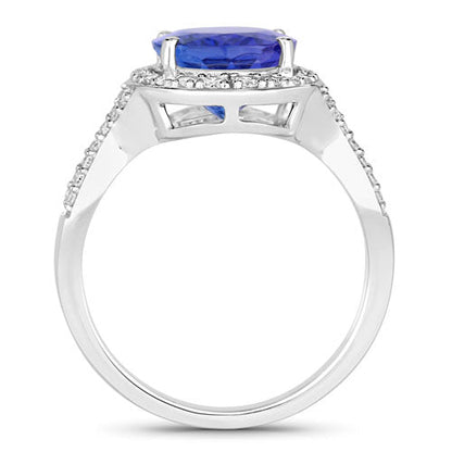 4.12 Carat Genuine Tanzanite and White Diamond 14K White Gold Ring