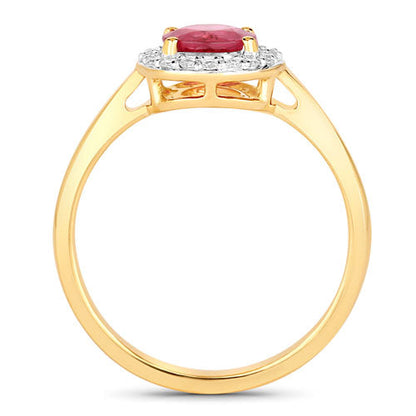 1.12 Carat Genuine Ruby and White Diamond 14K Yellow Gold Ring