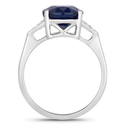 4.46 Carat Genuine Blue Sapphire and White Diamond 14K White Gold Ring