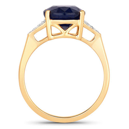 4.46 Carat Genuine Blue Sapphire and White Diamond 14K Yellow Gold Ring