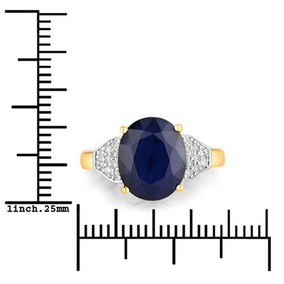 4.46 Carat Genuine Blue Sapphire and White Diamond 14K Yellow Gold Ring