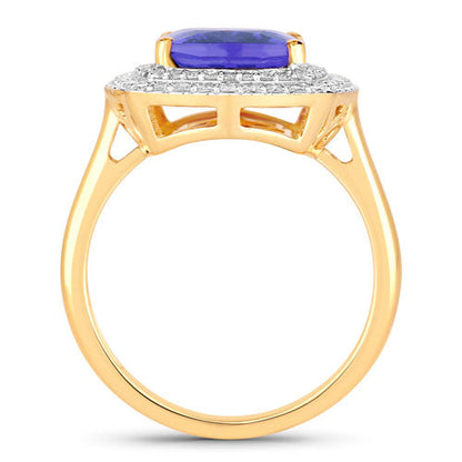4.84 Carat Genuine Tanzanite and White Diamond 14K Yellow Gold Ring