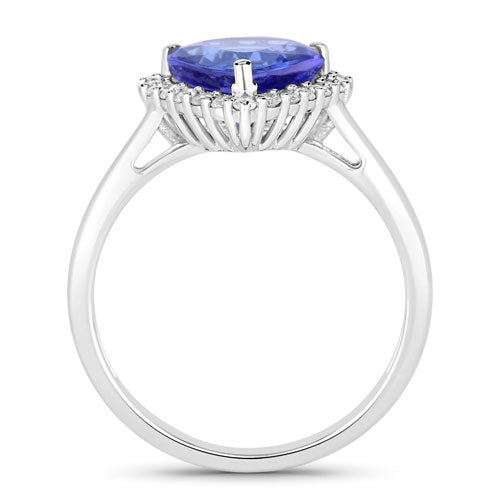 2.60 Carat Genuine Tanzanite and White Diamond 14K White Gold Ring