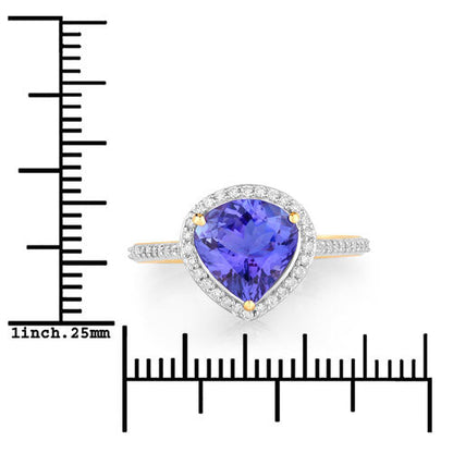 2.49 Carat Genuine Tanzanite and White Diamond 14K Yellow Gold Ring