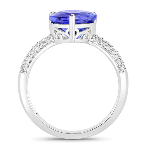3.18 Carat Genuine Tanzanite and White Diamond 14K White Gold Ring