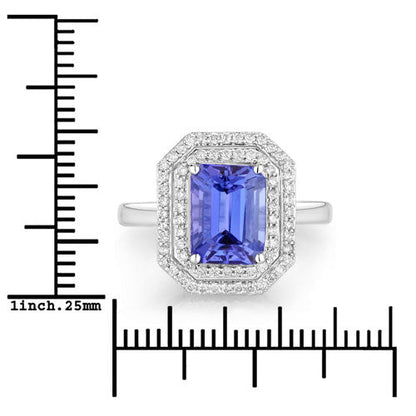 3.32 Carat Genuine Tanzanite and White Diamond 14K White Gold Ring