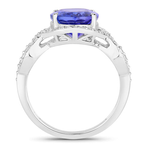 4.54 Carat Genuine Tanzanite and White Diamond 14K White Gold Ring
