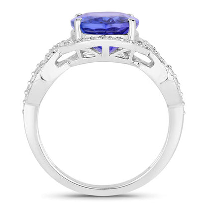 4.54 Carat Genuine Tanzanite and White Diamond 14K White Gold Ring