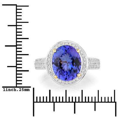 4.02 Carat Genuine Tanzanite and White Diamond 14K Yellow Gold Ring