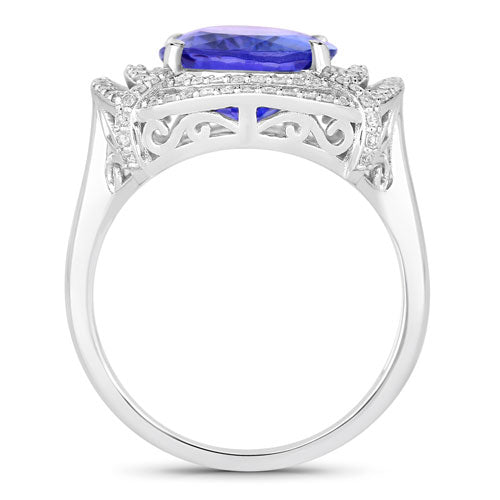 5.17 Carat Genuine Tanzanite and White Diamond 14K White Gold Ring
