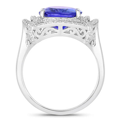 5.17 Carat Genuine Tanzanite and White Diamond 14K White Gold Ring