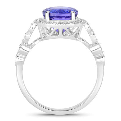 3.21 Carat Genuine Tanzanite and White Diamond 14K White Gold Ring