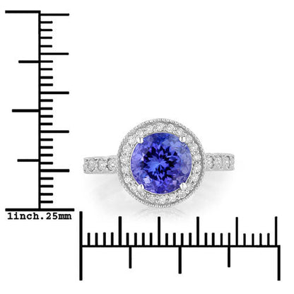 3.21 Carat Genuine Tanzanite and White Diamond 14K White Gold Ring
