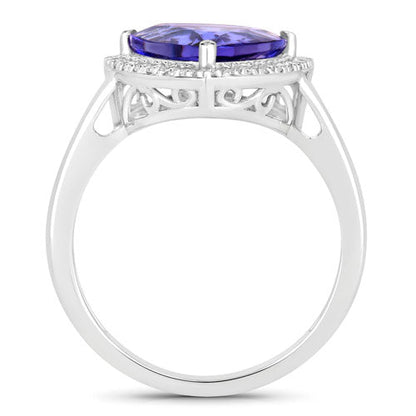 3.23 Carat Genuine Tanzanite and White Diamond 14K White Gold Ring