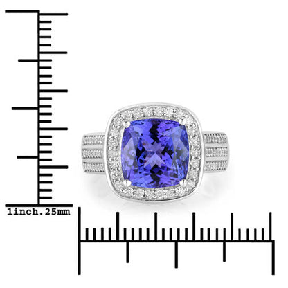 5.59 Carat Genuine Tanzanite and White Diamond 14K White Gold Ring