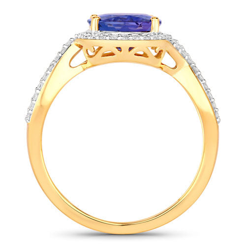 2.79 Carat Genuine Tanzanite and White Diamond 14K Yellow Gold Ring