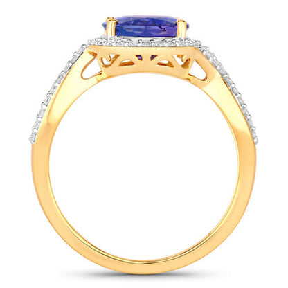 2.79 Carat Genuine Tanzanite and White Diamond 14K Yellow Gold Ring