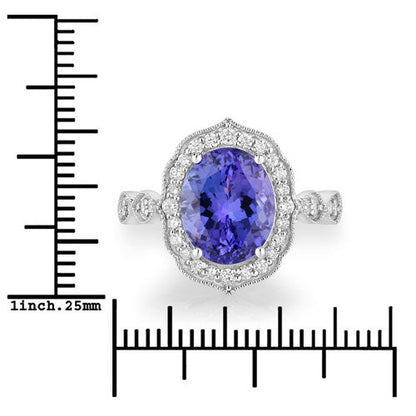 3.85 Carat Genuine Tanzanite and White Diamond 14K White Gold Ring