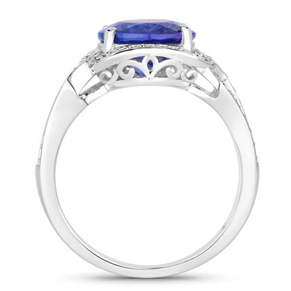 4.19 Carat Genuine Tanzanite and White Diamond 14K White Gold Ring