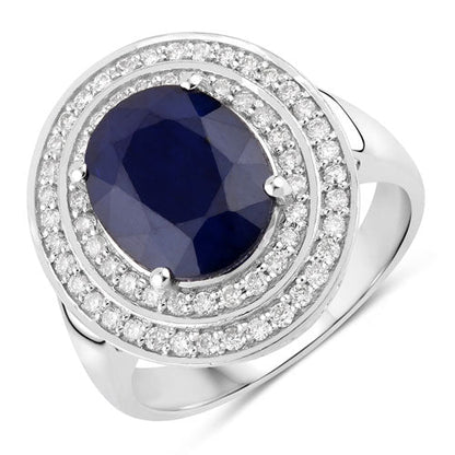 4.82 Carat Genuine Blue Sapphire and White Diamond 14K White Gold Ring